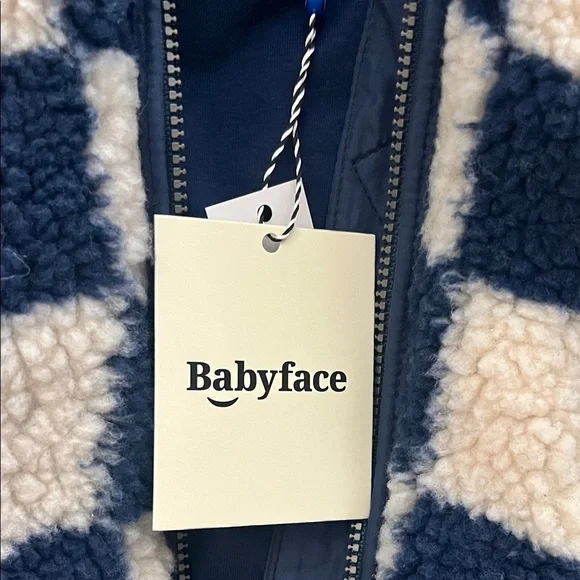 Babyface Boys Blue & Cream Checkered Sherpa Hooded Jacket 12-18M NWT - Picture 2 of 6